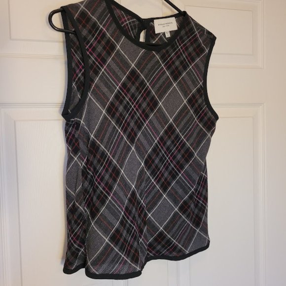 Public School Wore on TV Plaid Print Crew Neck Sleeveless Top Hollywood Preppy - Picture 3 of 9